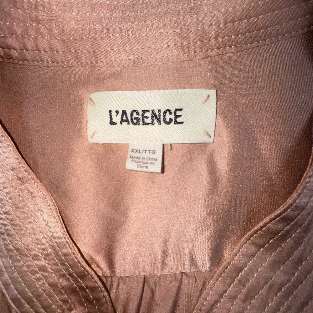 L'AGENCE Blouse Women XXL Rose Gold 100% Silk Band Collar Hidden Button Down - Picture 2 of 6